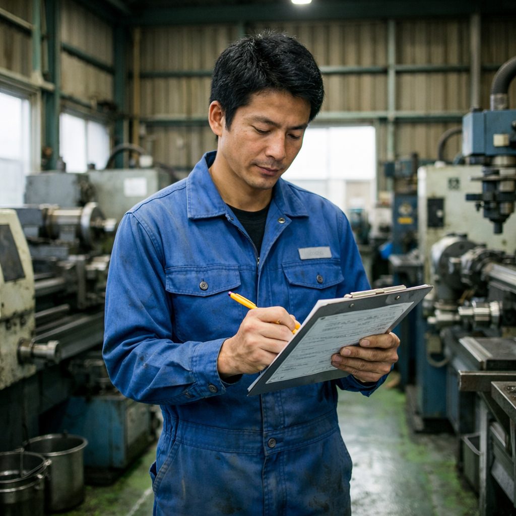 Trades worker filling out a form
